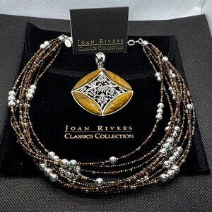 Joan Rivers Brown Multi-Strand Beaded Necklace with Tiger’s Eye Pendant